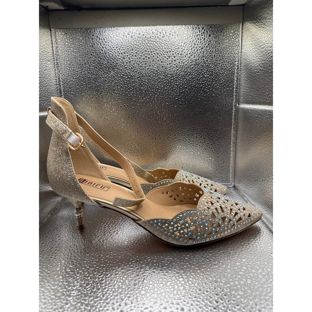 IDIFU IN2 Candice Wedding Kitten Heels Silver Sequin Rhinestone Pumps Size 8.5